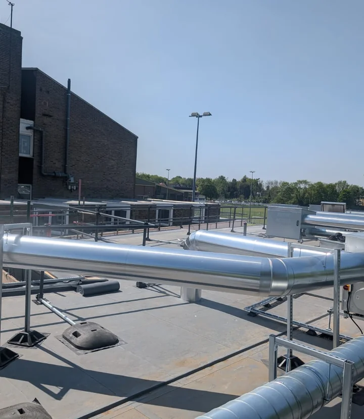 Accessible education estate pipework with completed aluminium cladding