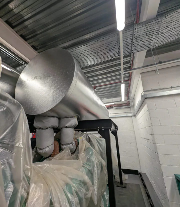 Metal-clad services within a London commercial building