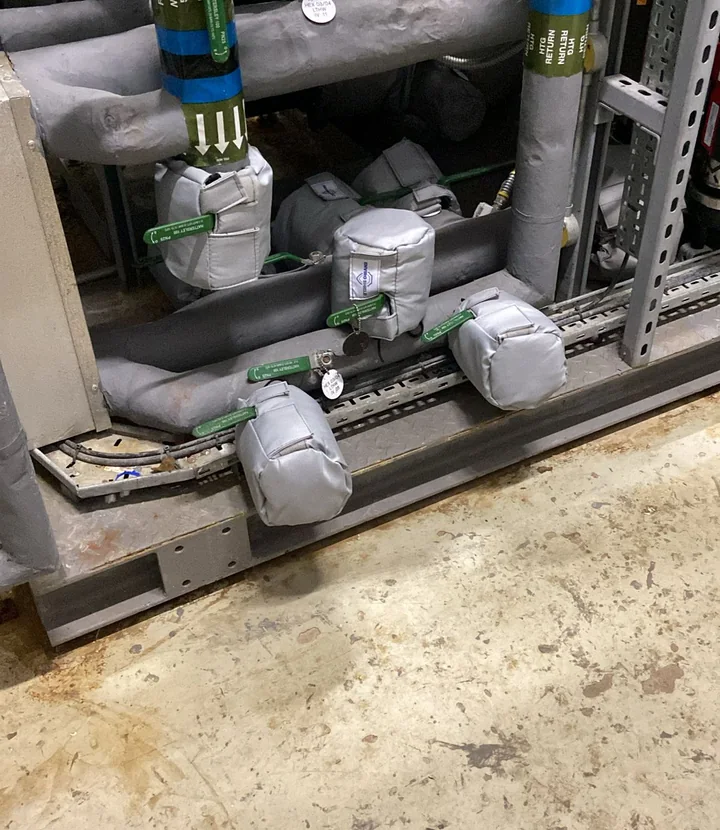 Enviroshield removable jackets around valves and accessible pipework fittings
