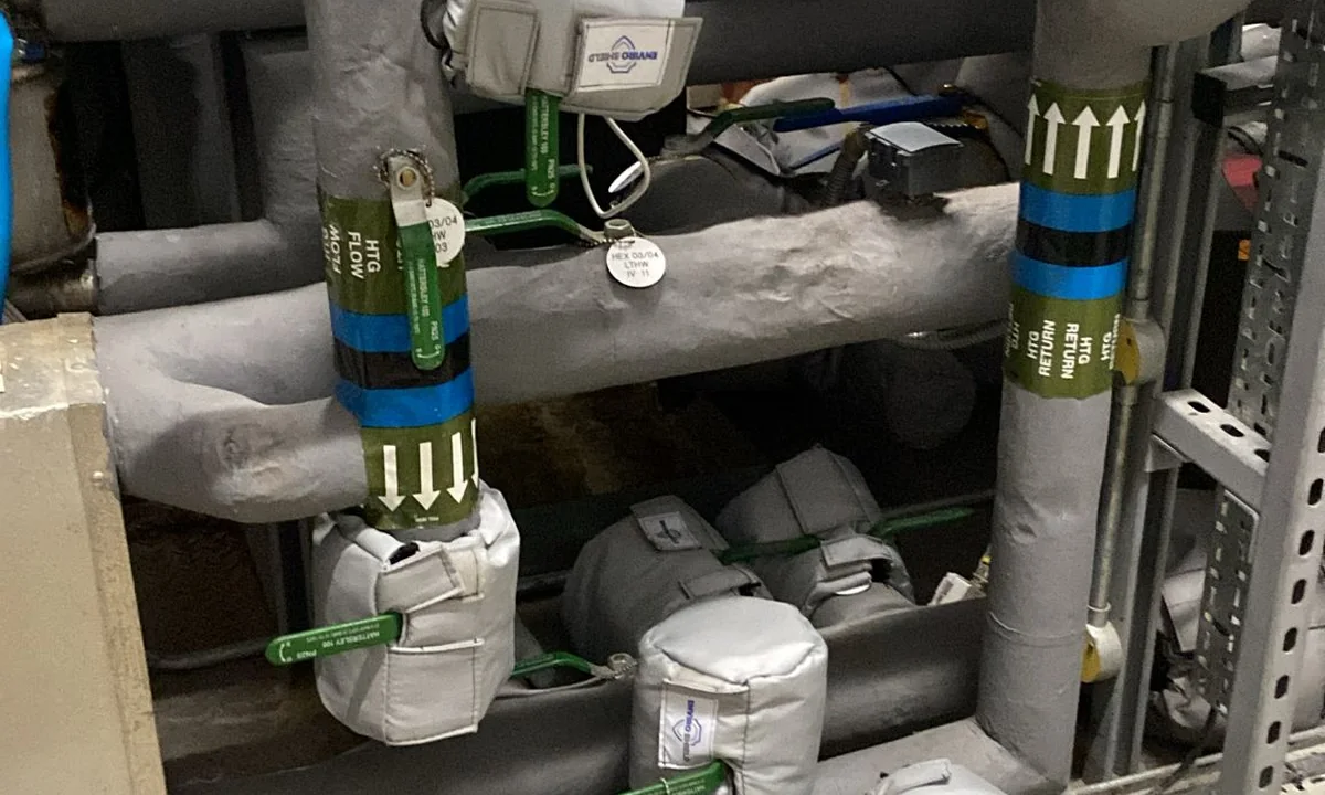 Removable insulation jackets fitted to valves in a commercial plant area