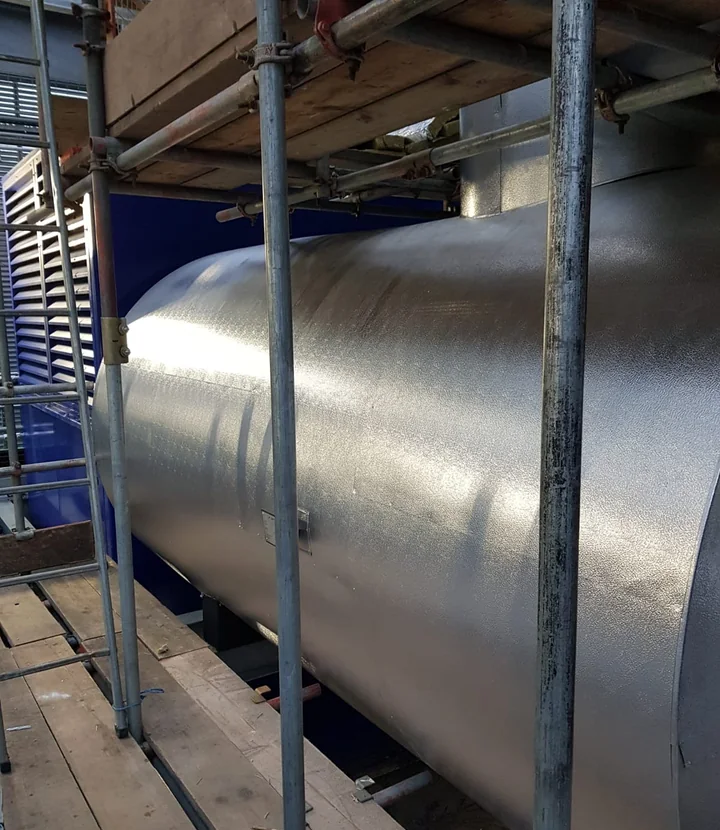 Detailed aluminium cladding finish on an insulated exhaust vessel