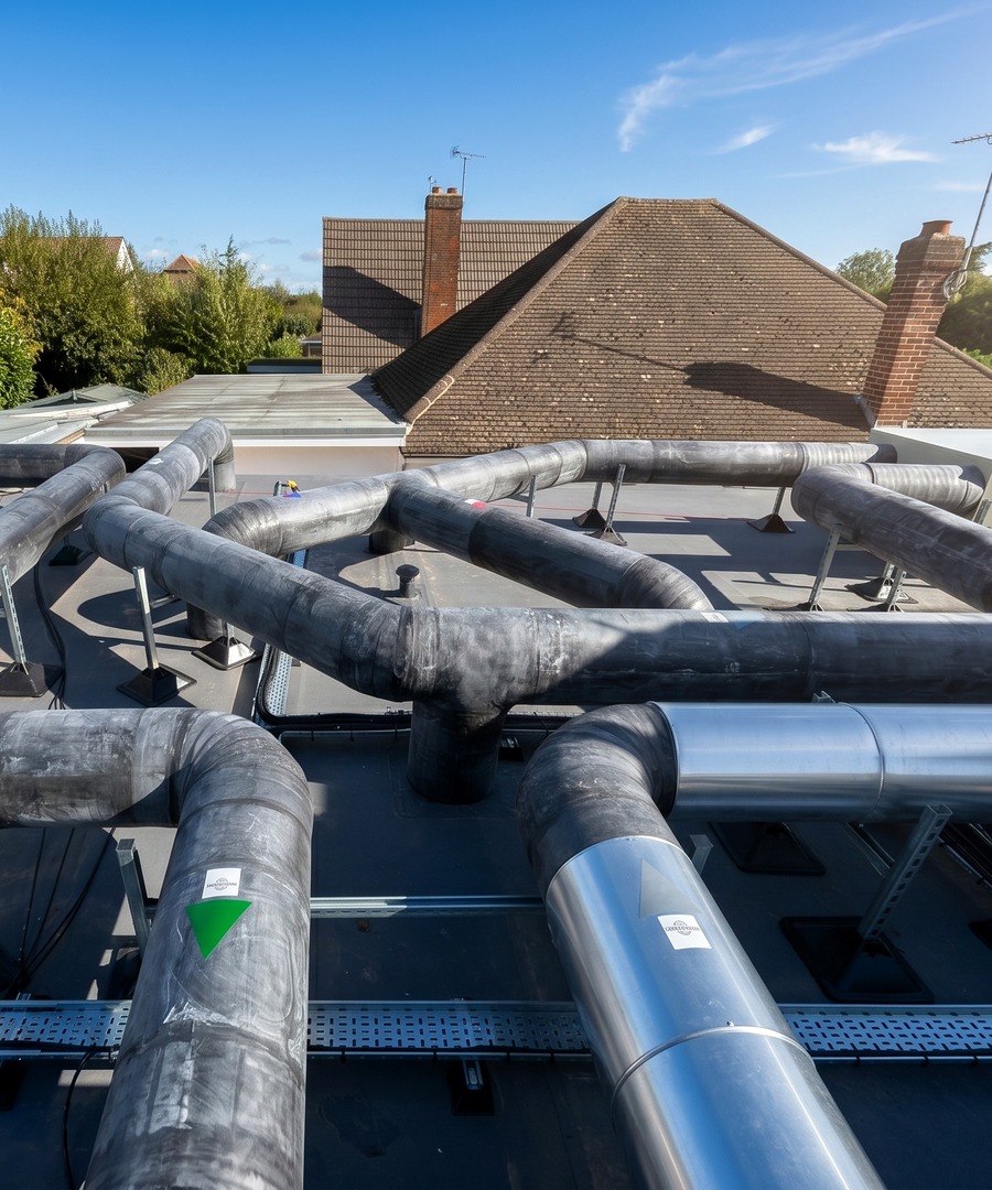 GIKN / GKN case study installation view showing insulated external service routes