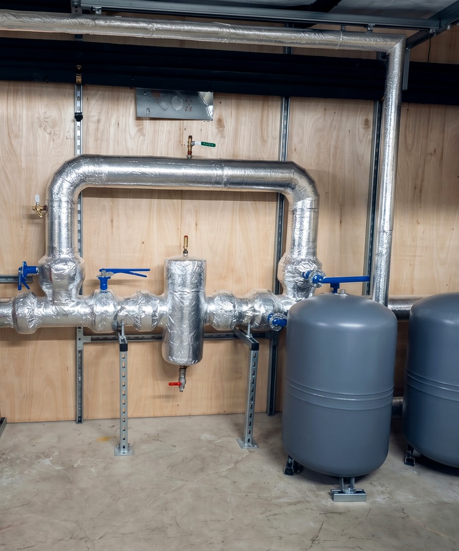 W.E.S.S. case study view of insulated plant-room services and circulation space