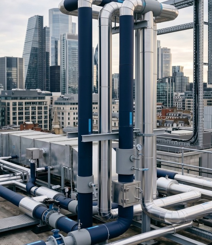 High-rise riser and service detail with insulated cladding and access points