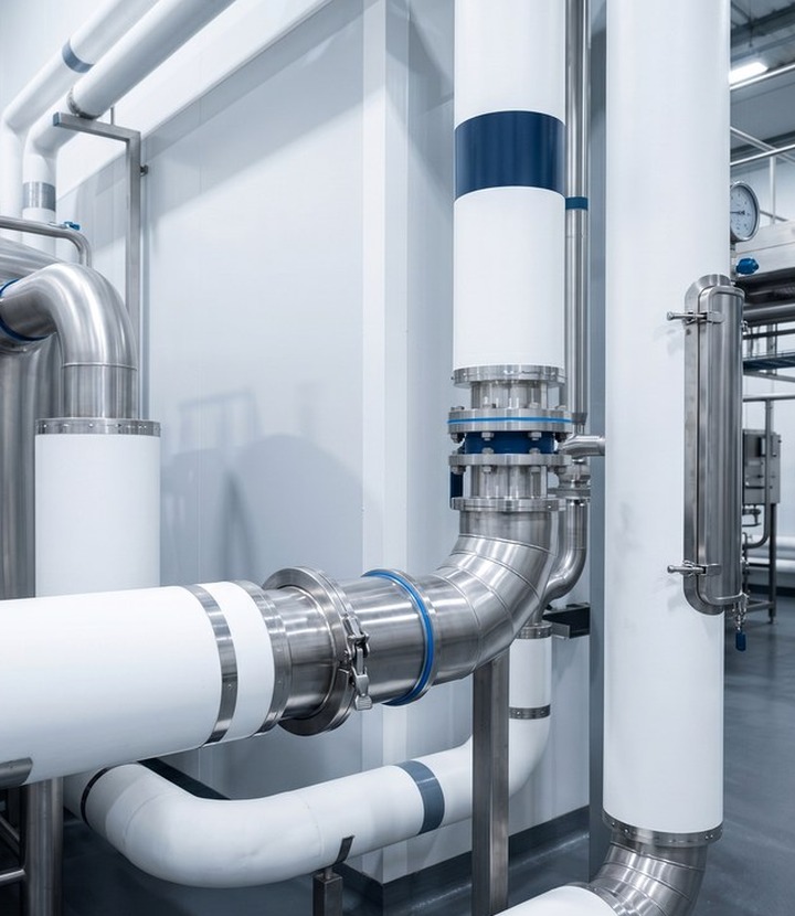 Food and beverage service detail with wipe-clean insulation finish and access points