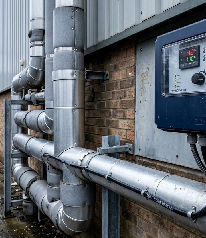 Enviroshield frost protection trace heating on exposed industrial pipework