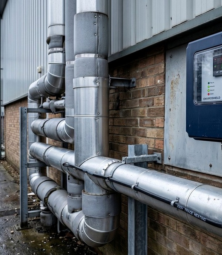 Enviroshield frost protection trace heating on exposed industrial pipework