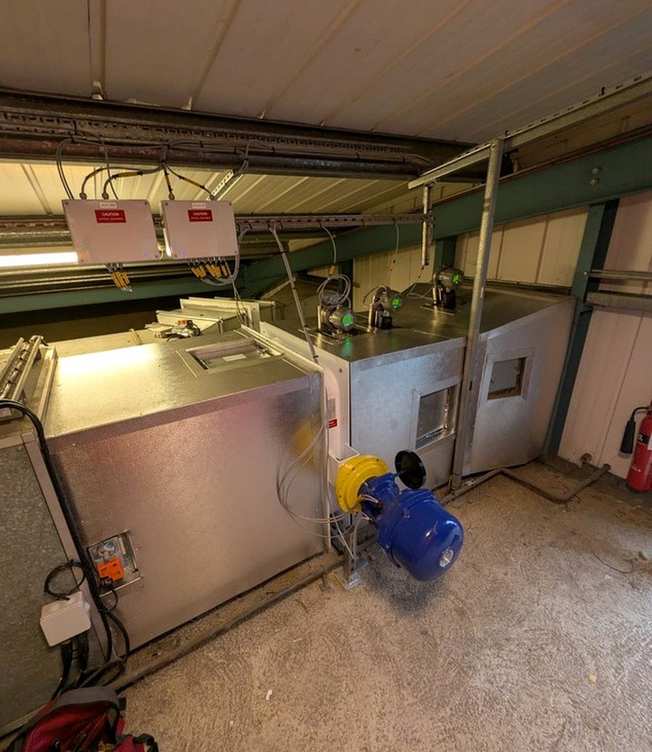 High temperature exhaust insulation detail around industrial ducting