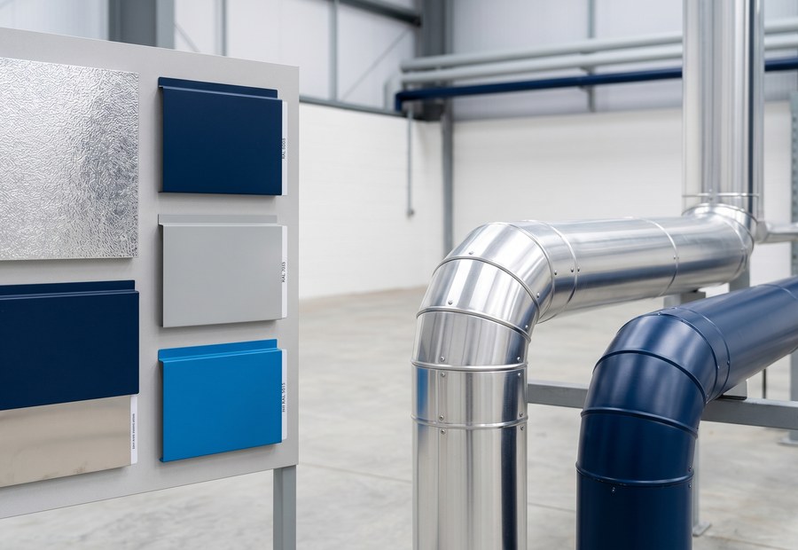 Finished aluminium service cladding on commercial pipework