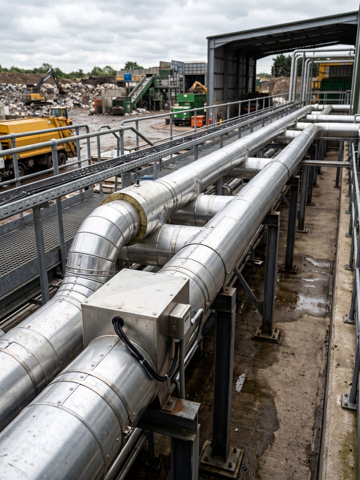 Waste and landfill process plant with insulated external services