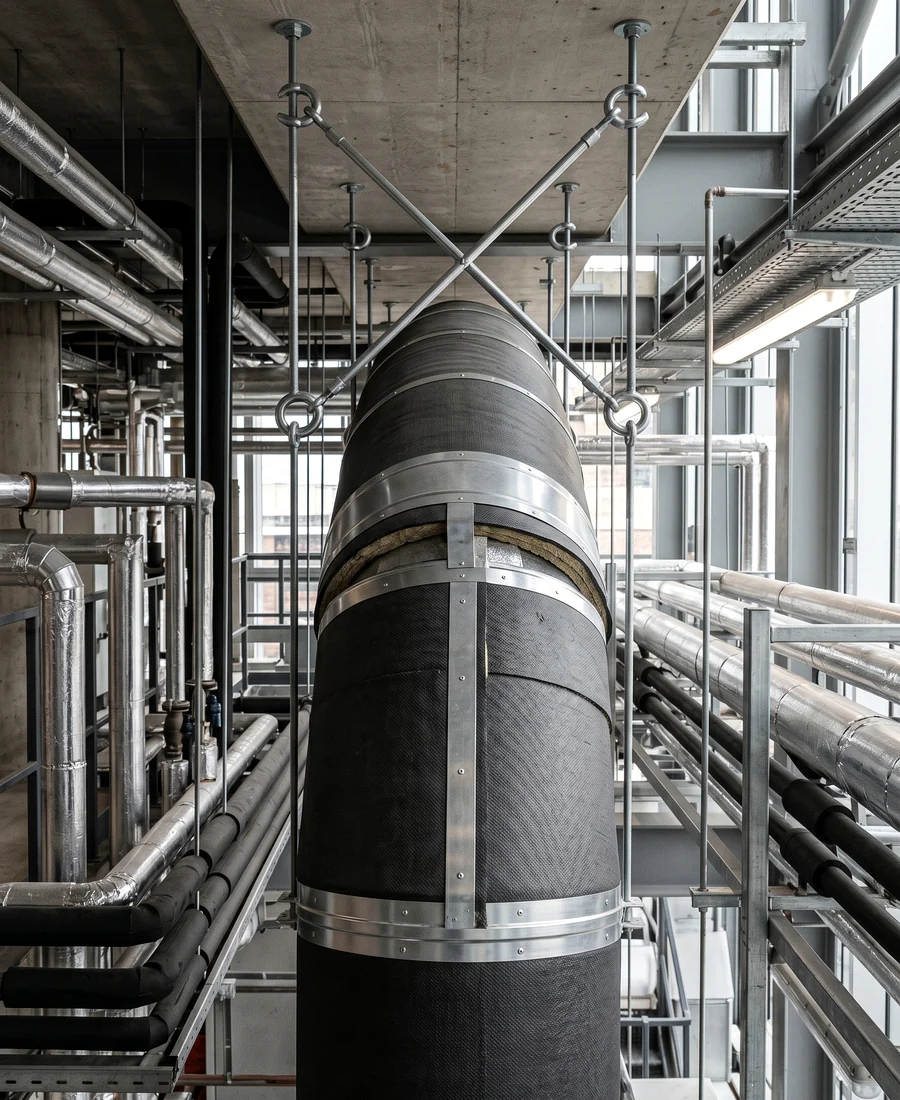 Acoustic lagging detail in a research building services environment