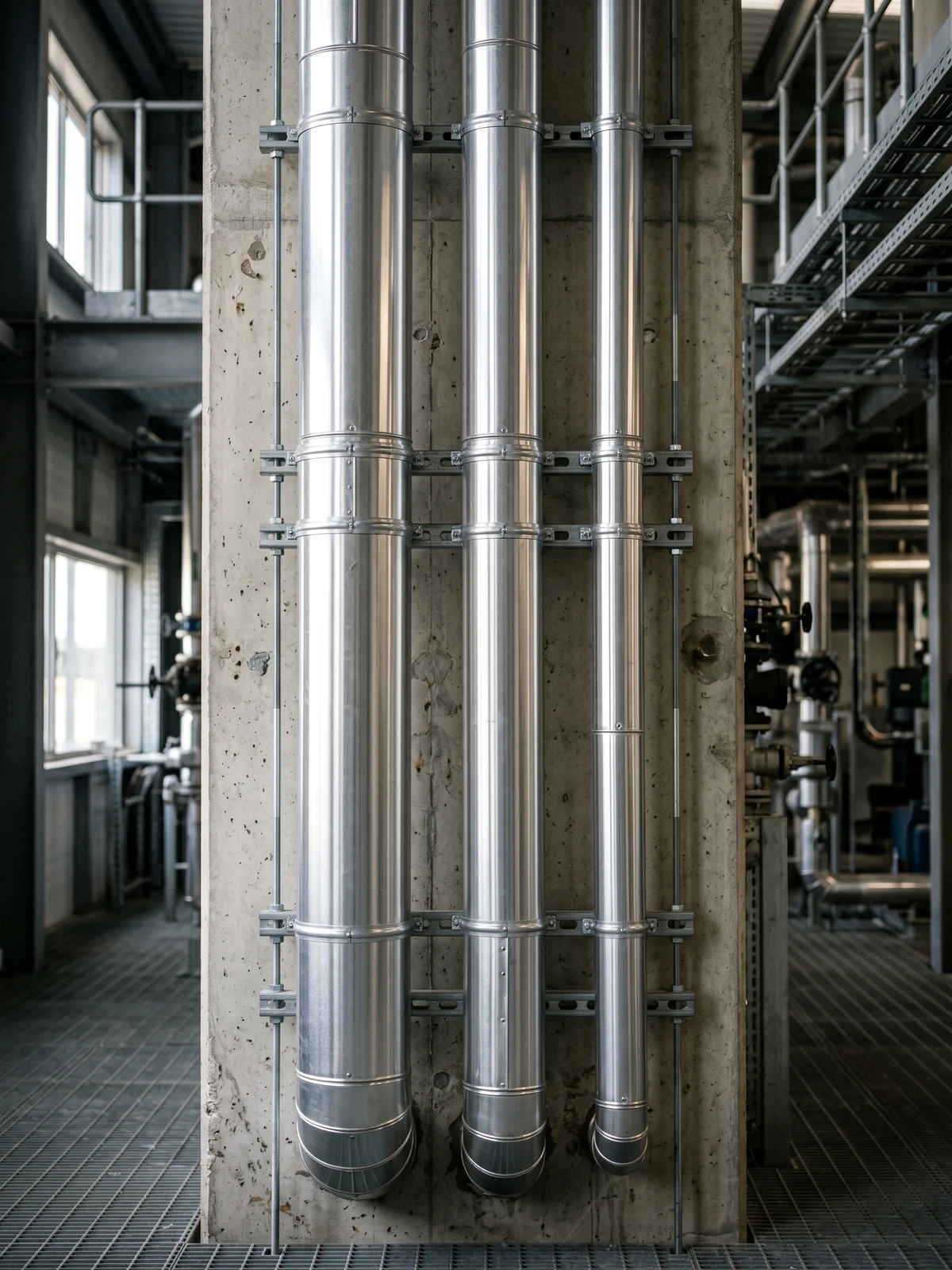 Metal-cladded commercial pipework installation