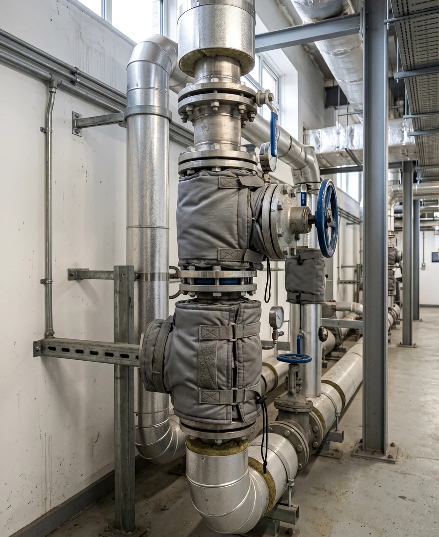 Removable insulation jackets around commercial valves and flanges