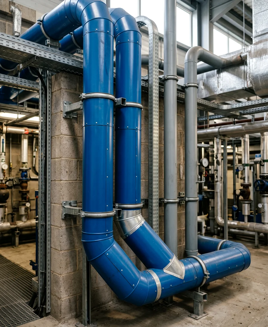 Commercial pipework with RAL-coloured cladding finish