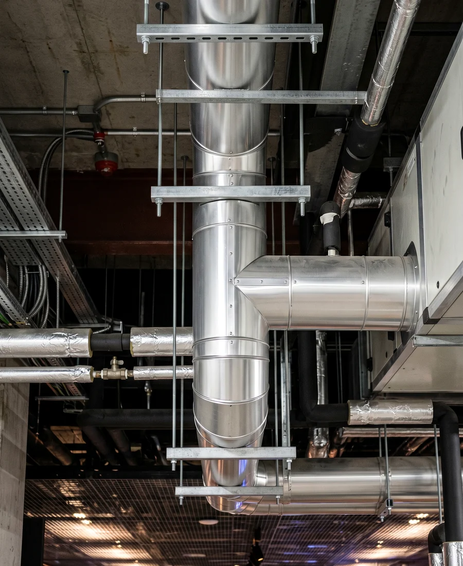 Insulated service routes in a hospitality or leisure building