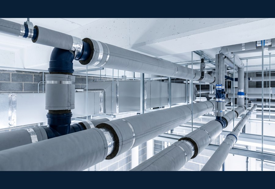 Acoustic lagging on rainwater pipework and duct services