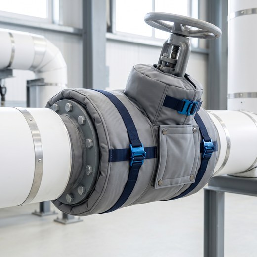 Removable pipe jacket fitted around a commercial valve and flange