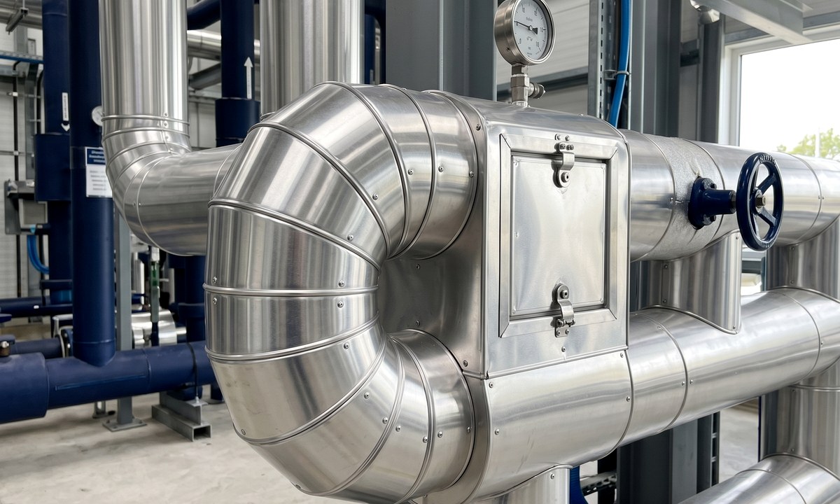Aluminium pipe cladding around insulated pipework