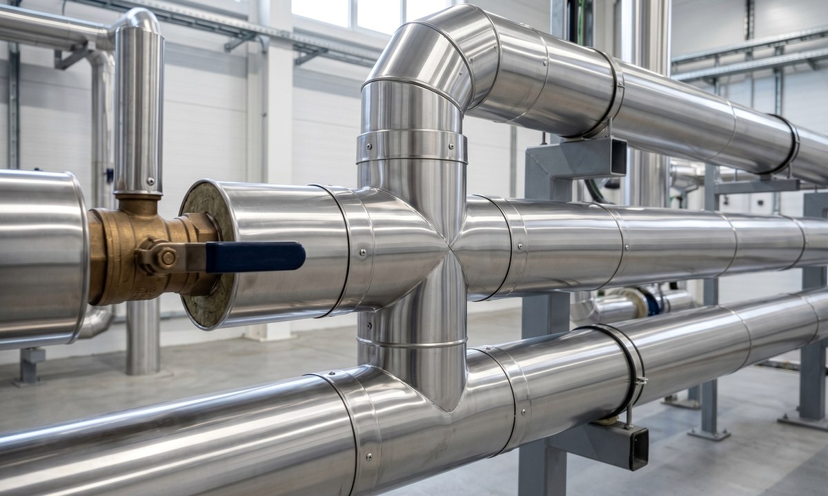 Stainless steel cladding around insulated pipework