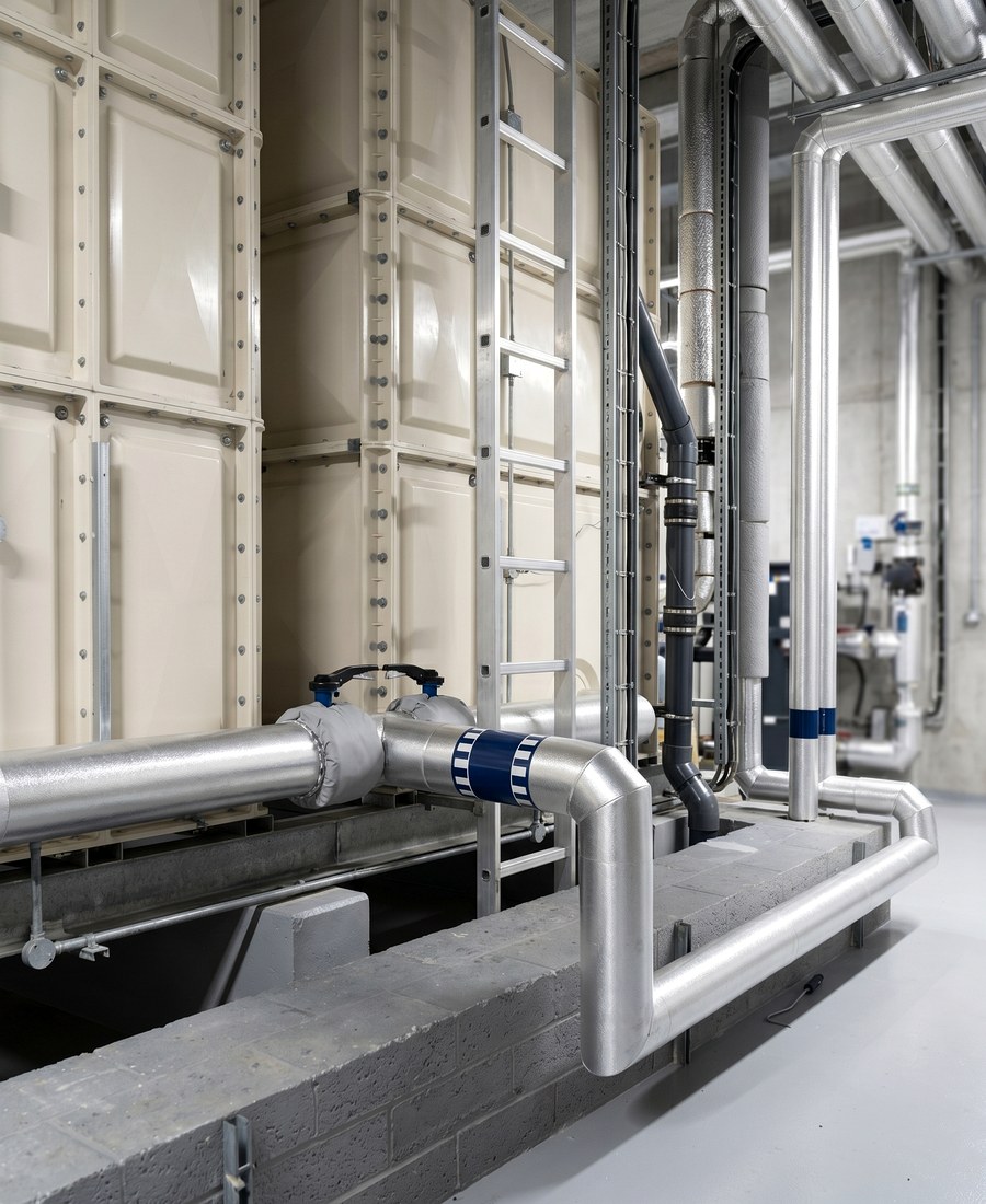 Utilities plant insulation with access-aware finish detail