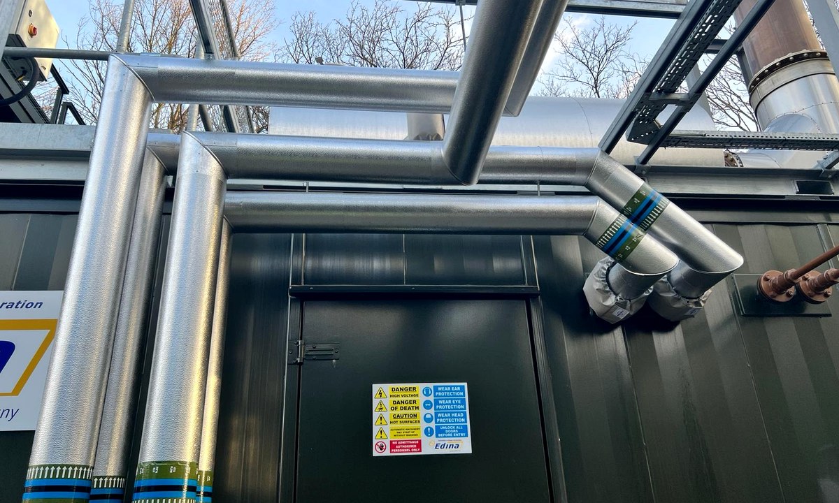 Insulated commercial pipework with clean metal finish around service routes
