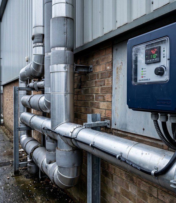 Enviroshield frost protection trace heating on exposed industrial pipework