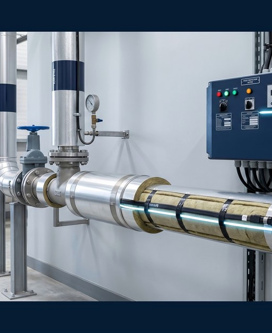Enviroshield trace heating installation on exposed commercial service pipework